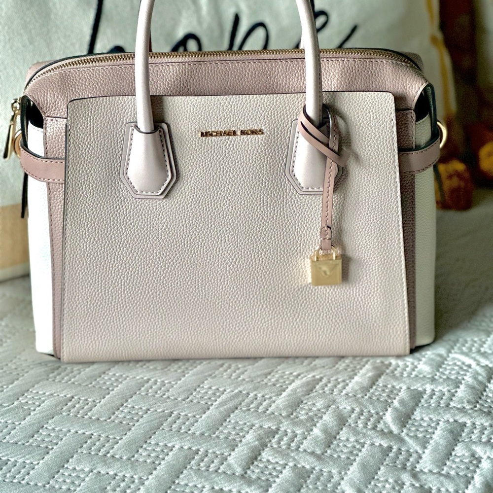 Michael Kors Cream and Pink Satchel